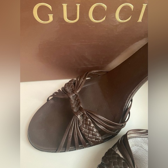 Gucci Brown Leather Bamboo Style Heel Sandal Slip-on Shoes 8 - Picture 2 of 9